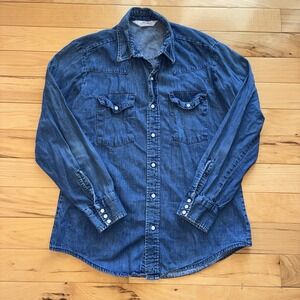 Vintage 80s Dakota Five Brother Denim Western Pearl Snap Shirt Mens Large USA